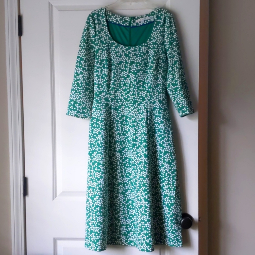 Boden Green and White Fit & Flare Dress Size 4L